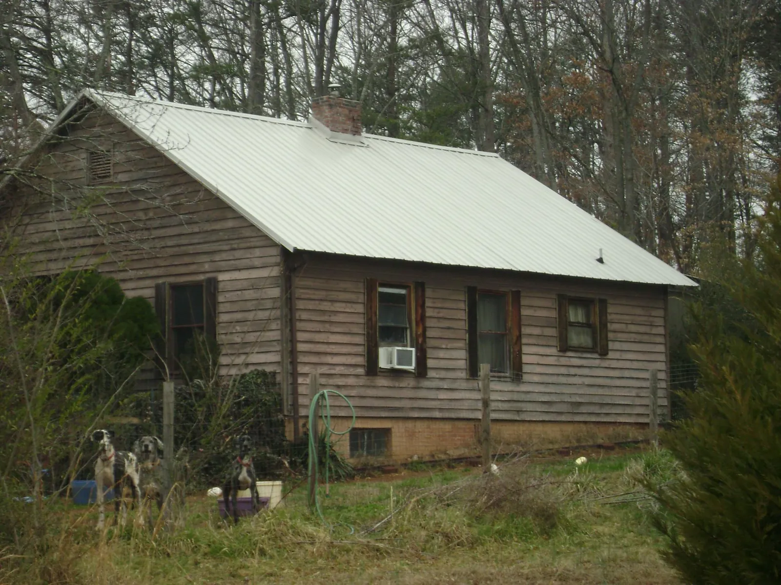White metal roof on an old wood sided farmhouse, from a Asphalt Shingle Roof Repair job in Fort Thomas